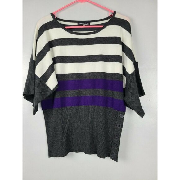 CABLE & Gauge White Gray Striped Knit Top Size M - Picture 1 of 8